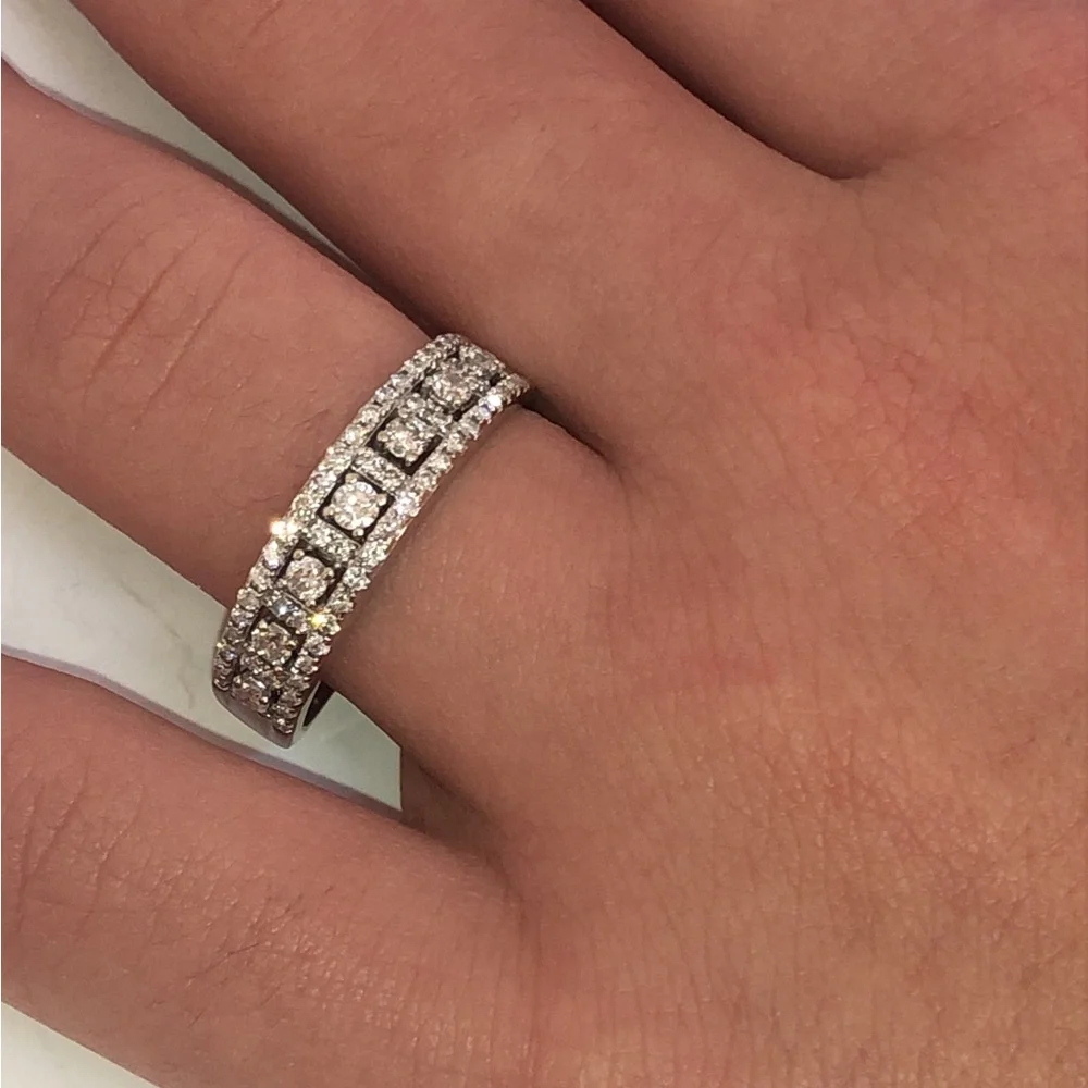 Solid Stamped 14K White Gold NATURAL Diamond Semi Eternity Band Ring Vintage